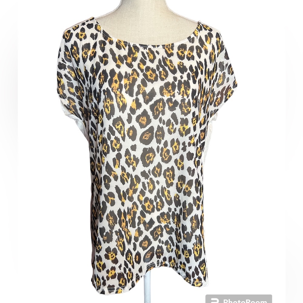I Jeans by Buffalo White, Black, Tan Leopard Print Shirt